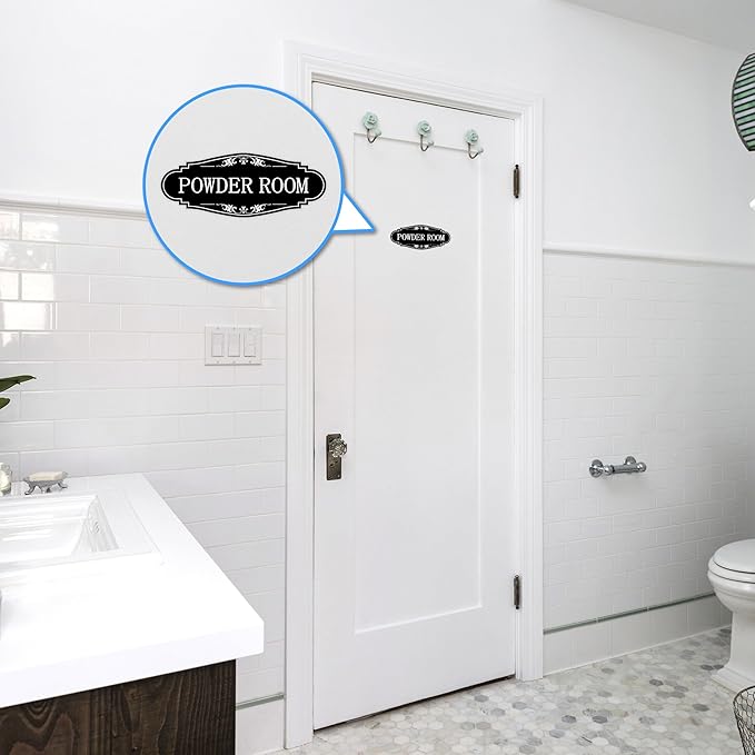 Powder Room Sign Sticker for Business and Home，Self-adhesive Cute Powder Room Door Decor，Waterproof Guest Bathroom Decals for House，Office，Shop
