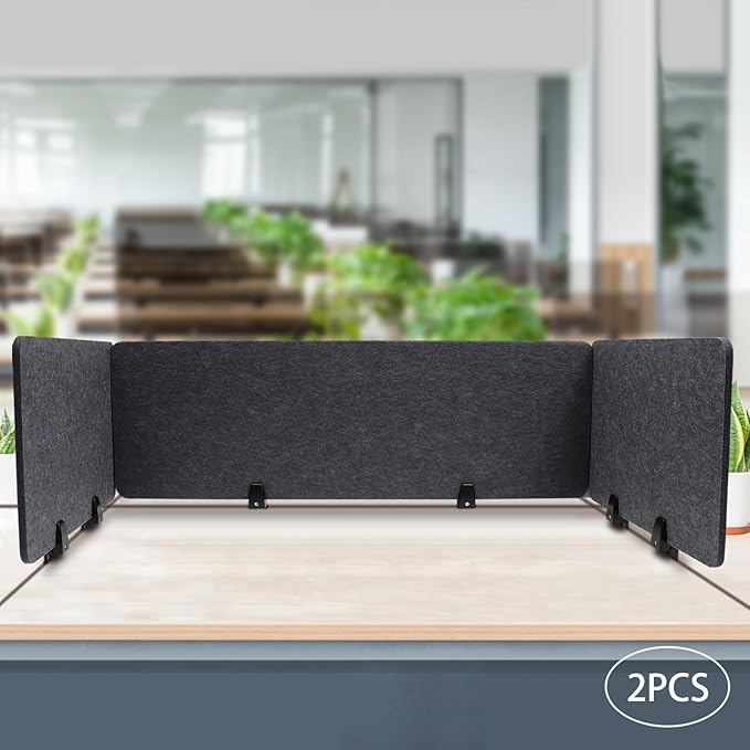 Clamp-On Acoustic Desk Divider, 2Pcs 47.25x16in+4Pcs 23.6x16in Acoustic Partition, Desktop Privacy Panel, Sound Absorbing Workstation Panel (Anthracite Gray, 48" x 16" + 24" x 16")
