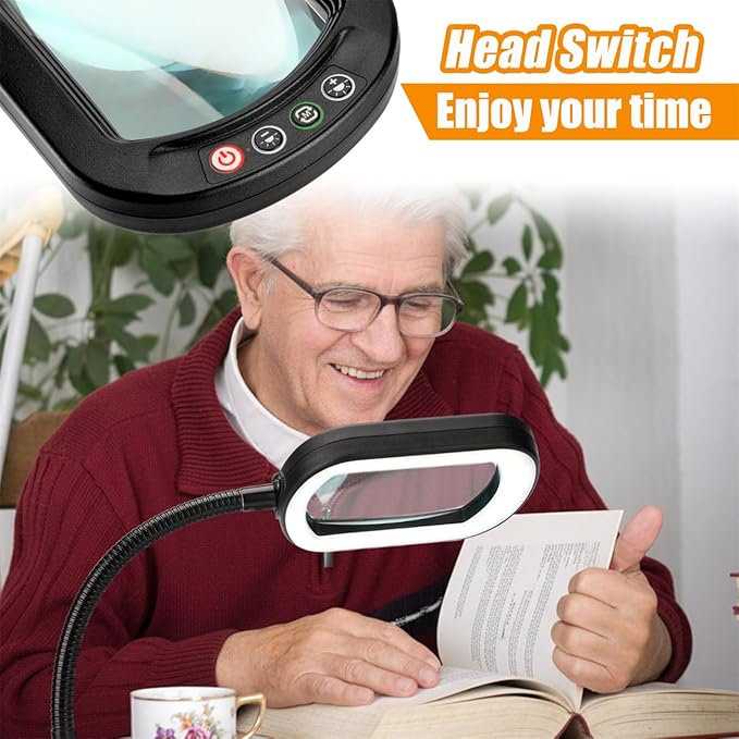 Veemagni 10X Rectangle Magnifying Glass with Light and Stand, Flexible Gooseneck LED Lighted Desk Lamp, 5 Color Modes Stepless Dimmable, Hands Free Magnifier for Reading Crafts Painting Close Work