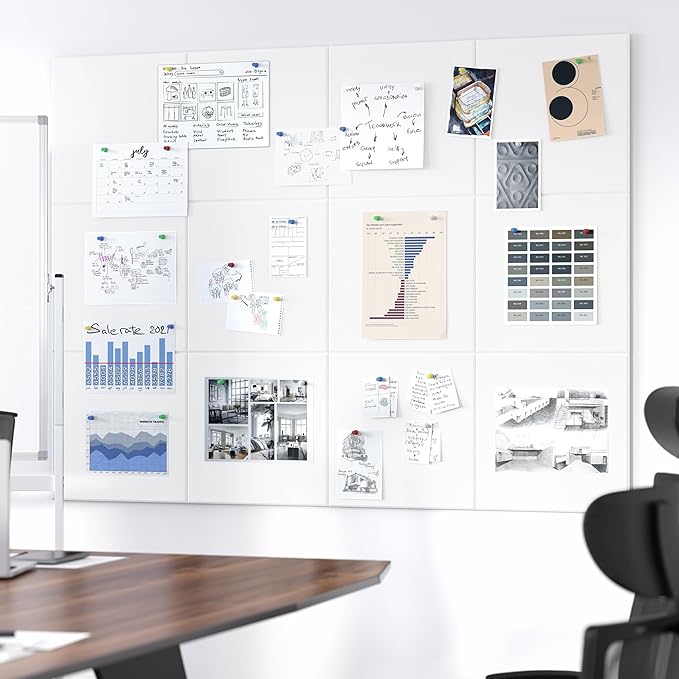 Neatsure Large Cork Board for Wall, 48" x 36" Bulletin Board with Pushpins, 12 Panels Felt Tiles Tack Push Pin Board for Office, White