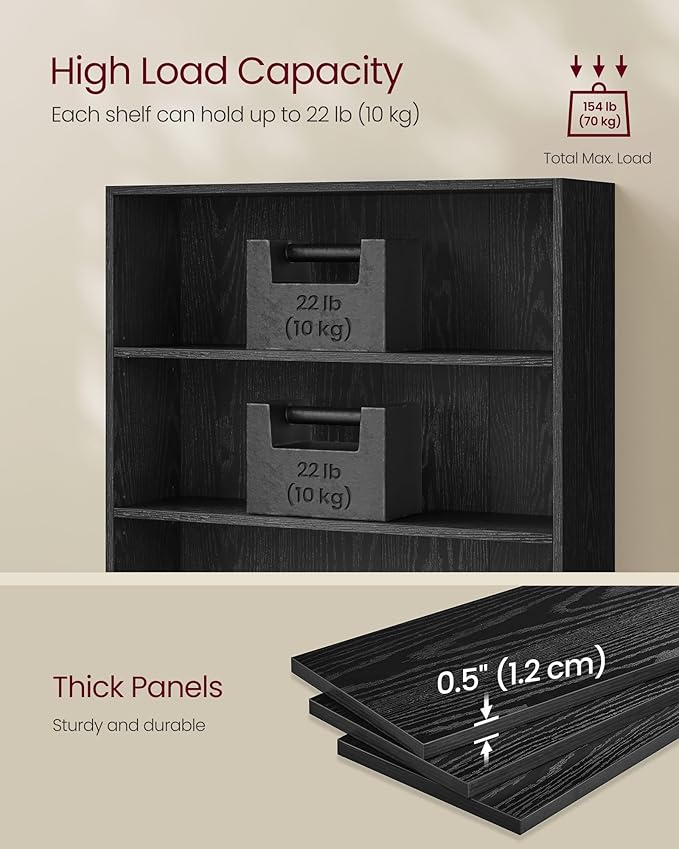 VASAGLE Custos Collection - Bookshelf, 6-Tier Bookcase, Book Shelf, Open Storage Shelf, 9.4 x 31.5 x 63.3 Inches, for Living Room, Home Office, Dining Room, Ebony Black ULBC412B01