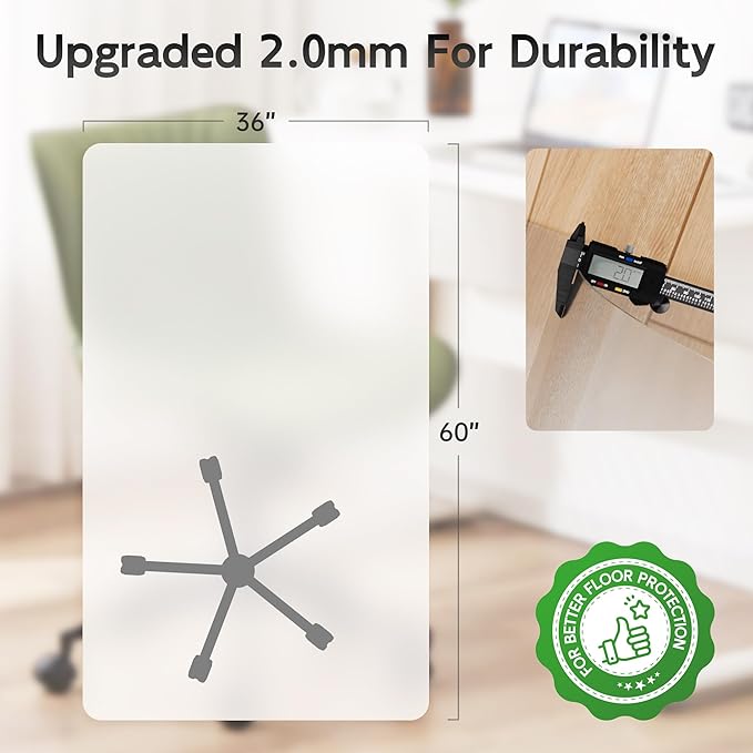 HOMEK Office Chair Mat for Hardwood Floor, 60" x 36" Clear Computer/Desk Chair Mat for Hard Floor, Thicker, Easy Glide, Non-Slip, Protects Hard Surfaces from Scratches, Ideal for Home or Office