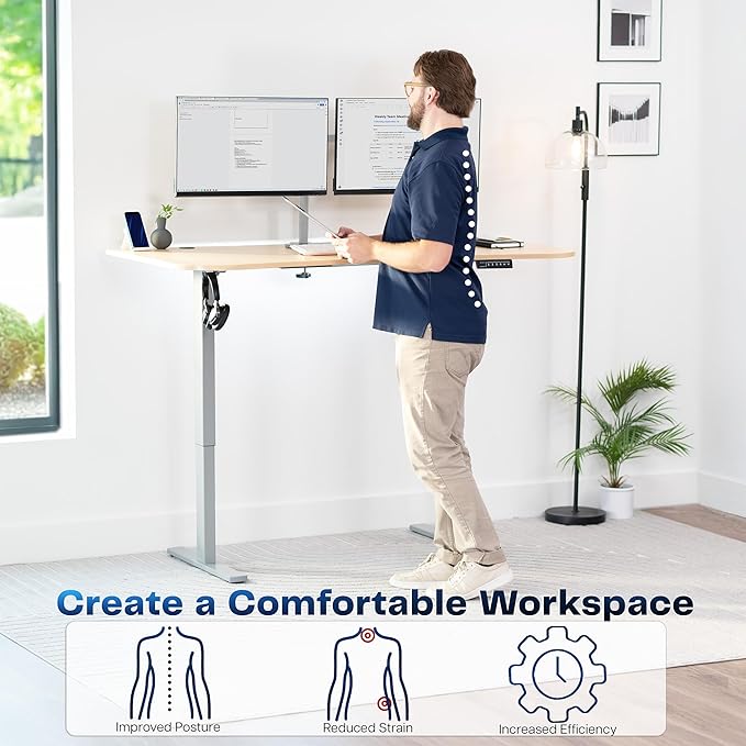 VIVO Electric 63 x 32 in Standing Desk, Memory Height Adjustment, 1B Series, Holds 220 lbs, Light Wood Top Gray Frame, DESK-KIT-1G1C