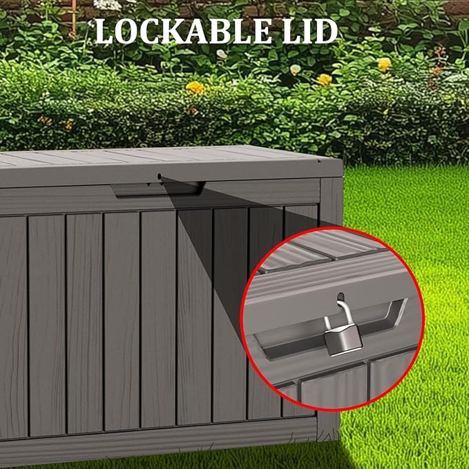 PATIOEASY Outdoor Storage Box 270GAL Waterproof Resin Deck Box,UV-Resistant Lockable Delivery Bin for Garden Tools,Large Patio Outside Cushions,Pool Accessories Supplies,Chest,Furniture,Package,Grey