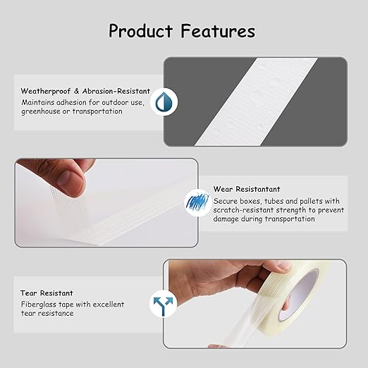 Lichamp Mono Filament Strapping Tape, 4 Roll 1 Inch x 60 Yards 5.9 Mil Transparent Fiberglass Tapes, Reinforced Packing Tape