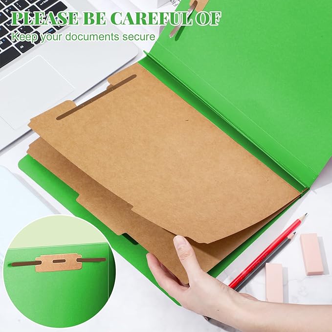 Skyygemm 48 Pcs Classification Folders Letter Size, 2 Divider Pressboard File Folders with 3. 5 Inch Expansion, 2 Prongs Fastener, Heavy Duty Office File Organizers for Teachers, Medical (Green)