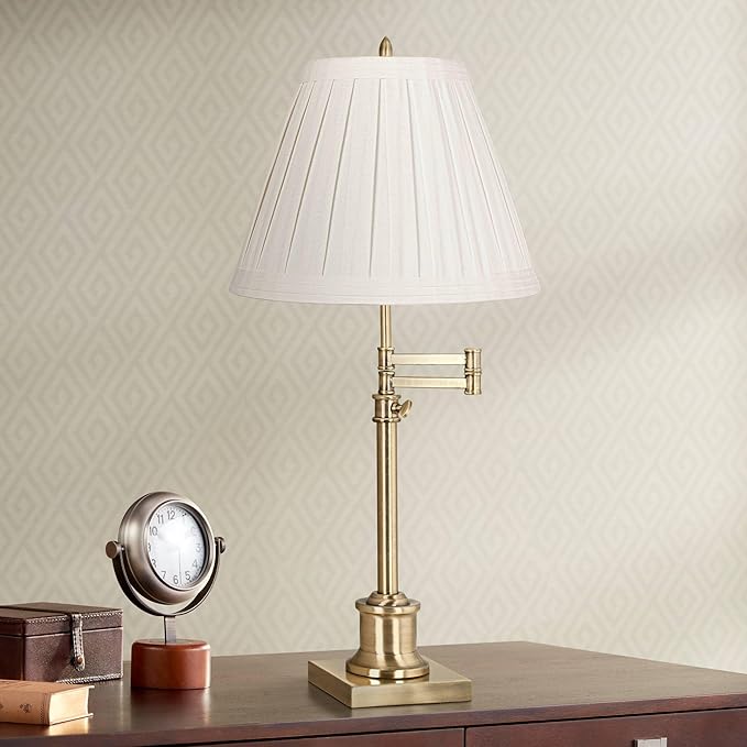 Creme Linen Large Box Pleat Lamp Shade 7" Top x 14" Bottom x 11" High (Spider) Replacement with Harp and Finial - Springcrest