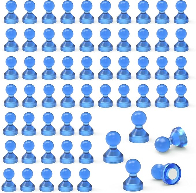 MHDMAG Magnetic Push Pins Powerful Push Pin Magnets for Fridge Whiteboards Calendars Maps in School & Office Pack of 60,Blue