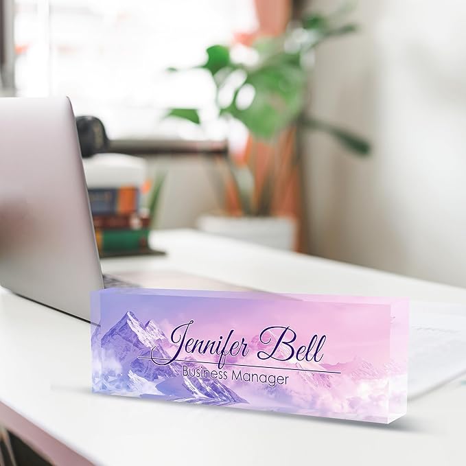 Personalized Name Plate for Desk, Custom Desk Name Plate, Acrylic Name Plate Office Desk Accessories, Personalized Office Gifts for Coworkers Teachers, Employee Appreciation Gifts (Himalayan)