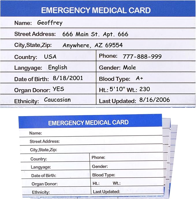 4 Pack Emergency Medical Information Id Card Red Medical Condition and Emergency Contact Id Wallet Card Medical Alert Wallet Card Pocket Size Medication List and Medical Cards for Caretakers (Blue)