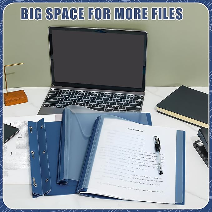 Teling 100 Pcs Plastic Report Covers with 3 Prong Fasteners 11.42 x 9.45 Inch Clear Front Report Covers Bulk Presentation Folders for School Document(Navy Blue)