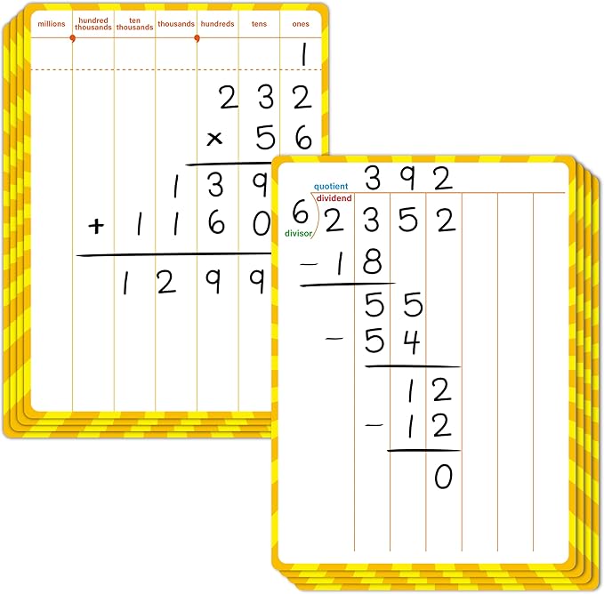 8 Packs Division Whiteboards, Double Sided Dry Erase Board Writable and Erasable Math Learning White Board for Kids, Students, Classroom and Home (Each Measures 12” x 9”)