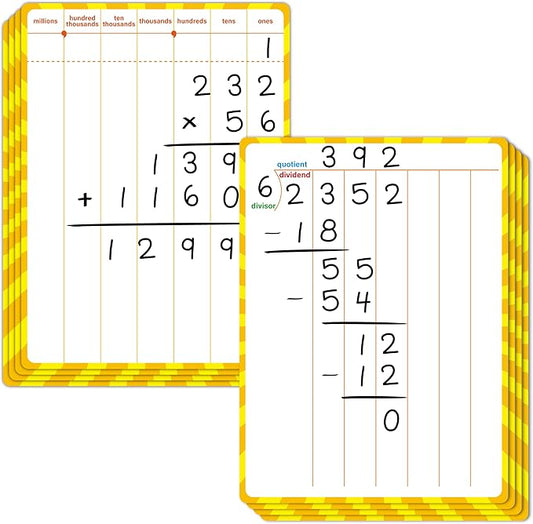8 Packs Division Whiteboards, Double Sided Dry Erase Board Writable and Erasable Math Learning White Board for Kids, Students, Classroom and Home (Each Measures 12” x 9”)