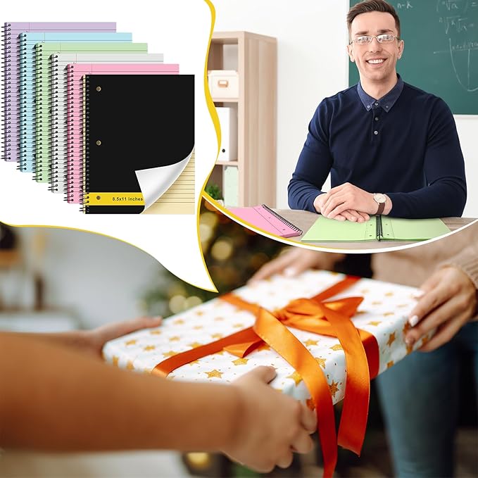 Resurhang 6 Pcs Legal Pad Top Spiral Bound Notebook 70 Sheets Double Sided College Ruled Paper Notepad Memo Steno Pad with Stiff Cover for Business College(8.5 x 11 Inches,3 Hole Punch,6 Colors)