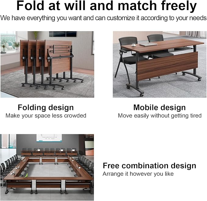 Conference Table Foldable Meeting Tables,Flip Top Mobile Training Table The folding conference table With Silent Wheels Is Convenient And Fast,Modern Mobile Meeting Tables (2pack 140*60*75)