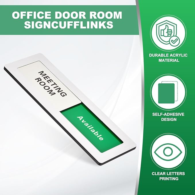 PATIKIL Office Door Signs, Meeting Room Available in Use Sign Acrylic Self-Adhesive Office Supplies Sticker for Meeting Room Home Library, Silver, Black Letters, 1 Pcs