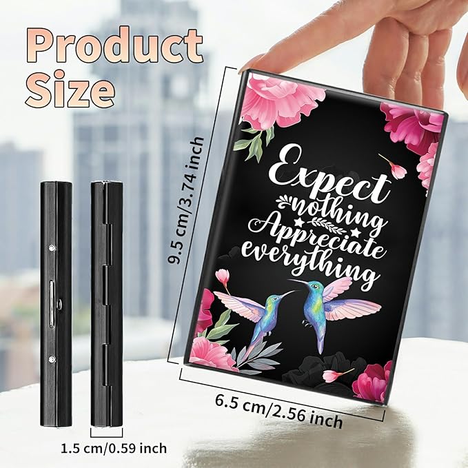 BWEGRHE Slim Credit Card Holder, Humingbird Flower RFID Blocking Metal Wallet for Men & Women, Aluminum Minimalist Hard Case Pocket-Sized Business Cards Organizer (Fits Up to 10 Cards)