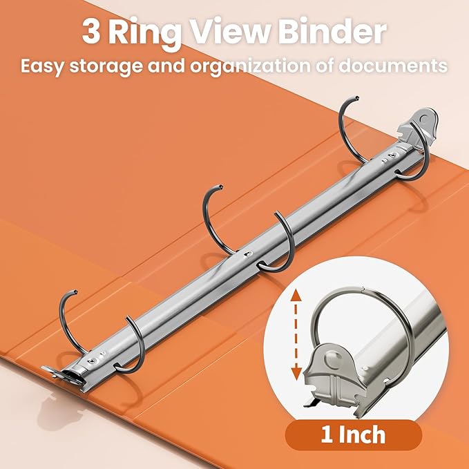 SUNEE 3 Ring Binder 1 Inch 1 Pack, Clear View Binder Three Ring PVC-Free (Fit 8.5x11 Inches) for School or Office Supplies, Orange
