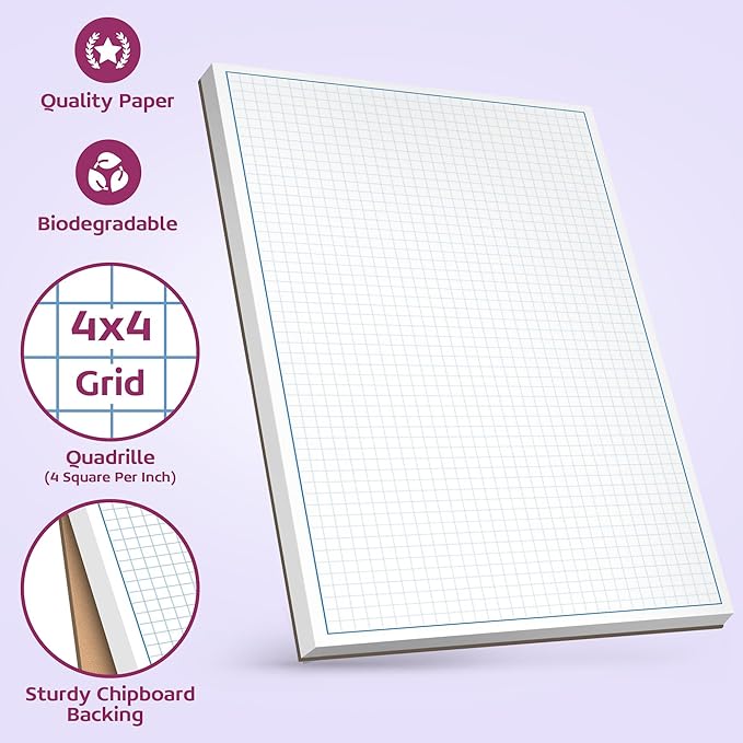 Graph Paper Pad for Blueprint Drawings, Drafting, Engineering Drawing, and Planning - Graph Paper 8.5x14 Blueprint Quadrille Grid Paper Pads with Blue Lines, High Brightness 50 Sheets (1-Pack)