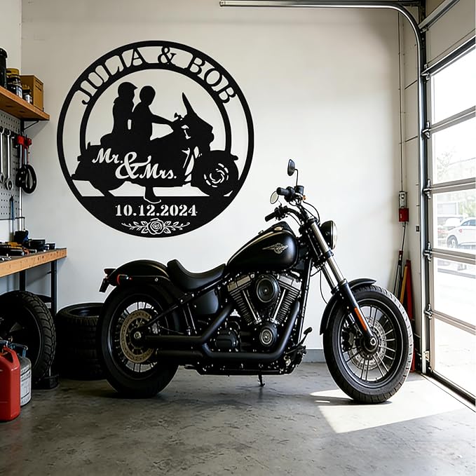 Custom Motorcycle Couple Metal Signs Personalized Couple Name Sign Motorbikes Wall Art Decor Motorcycle Sign Anniversary Day Gift Wedding Valentine's Day Gift for Couple