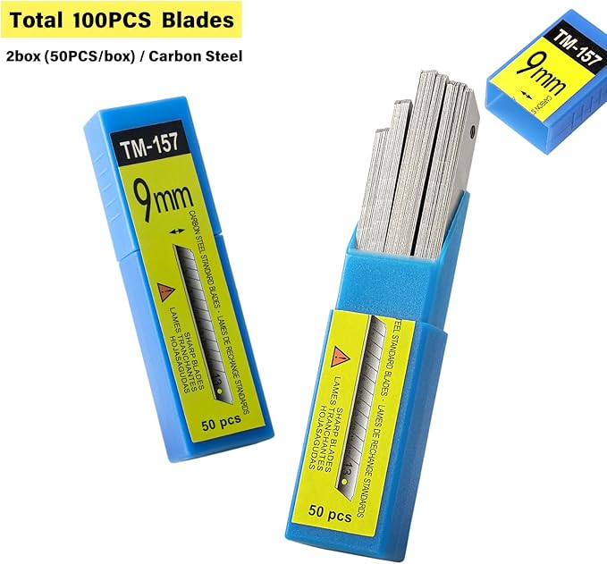 Gomake 100PCS 9mm Box Cutter Knife Replacement Blades 60 Degree Carbon Steel 9mm Snap Off Blades,Fits Most Retractable Knives