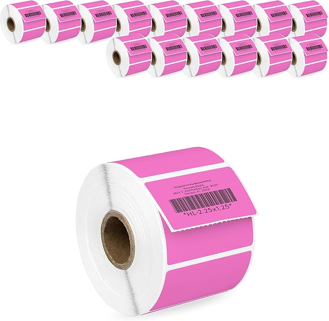 HOUSELABELS 2.25" x 1.25" Pink Address Labels on 1" Core Compatible with Zebra and Rollo Printers, 16 Rolls / 1,000 Labels per Roll