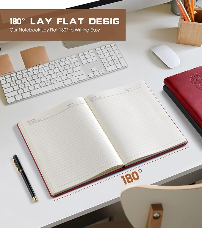 Biuwory Lined Journal Notebook for Women Men,256 Pages A4 Large Hardcover Leather Journals for Writing,Travel,Business,Work,School,College Ruled Notebooks for Note Taking, Diary Notepad 8.6"×11"