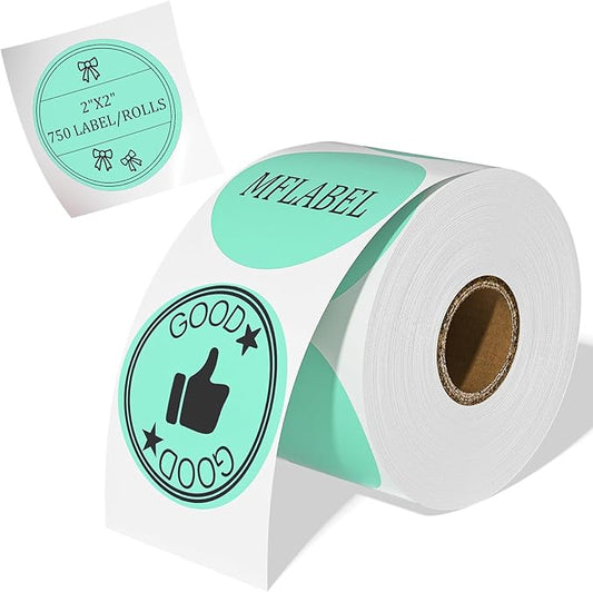 MFLABEL 2" 750 Labels Green Circle Direct Thermal Stickers Labels Roll Compatible with Zebra, Rollo, MUNBYN, Self-Adhesive Round Direct Thermal Labels