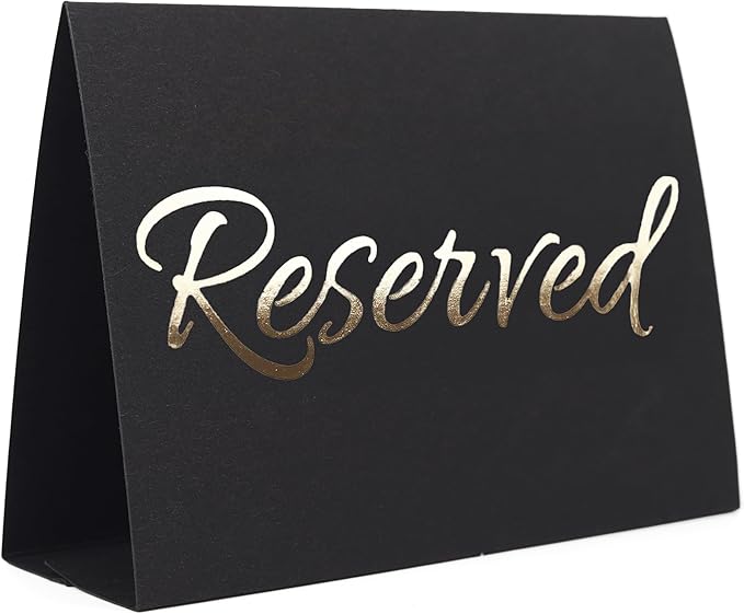 20 Pack Black Reserved Table Sign with Golden Letters - Reserved Signs For Wedding - Wedding Accessories - Tent Cards For Reserving Seats & Places - Place Cards for Party