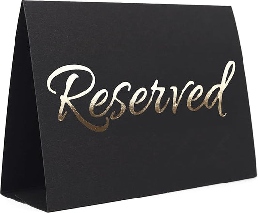 20 Pack Black Reserved Table Sign with Golden Letters - Reserved Signs For Wedding - Wedding Accessories - Tent Cards For Reserving Seats & Places - Place Cards for Party