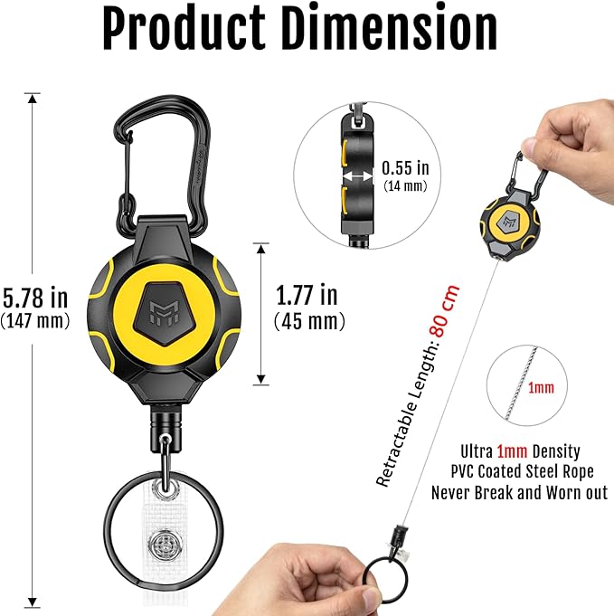MNGARISTA 2-Pack Upgraded Retractable Keychain, 10 OZ Retraction, 31.5" Stainless Steel Cord, Heavy Duty Carabiner Badge Holder, ID Badge Reel with Badge Strap and Key Ring