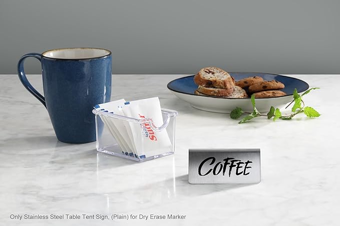 New Star Foodservice Stainless Steel Table Tent Sign (Silver (Plain), 3-Inch by 1-1/2-Inch (Set of 6))