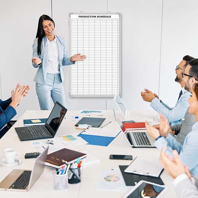 Lined Whiteboard Blank Grid Aluminum Frame Dry Erase Board Reusable Wall Mounted Board for Scheduling, to Do Lists Weekly Planning Home Work(36 x 24 Inch,Product Schedule)