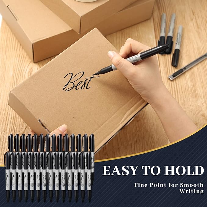Thenshop 60 Pack Black Permanent Markers Bulk - Fine Point Permanent Marker Quick Drying Waterproof Pens for Doodling Writing Marking Classroom Work on Wood Metal Stone Glass, Office School Supplies