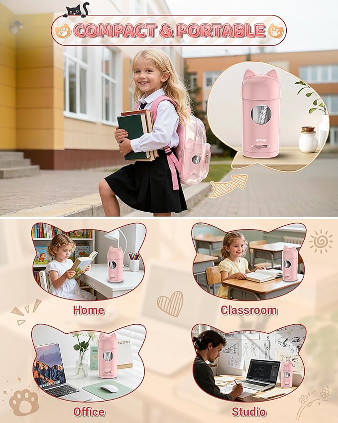 AFMAT Electric Pencil Sharpener, Pencil Sharpener for Classroom, Auto in & Out, Fully Automatic for φ7-8mm Pencils, Rechargeable & Cordless, Kids Pencil Sharpeners for Classroom Home School PSX9