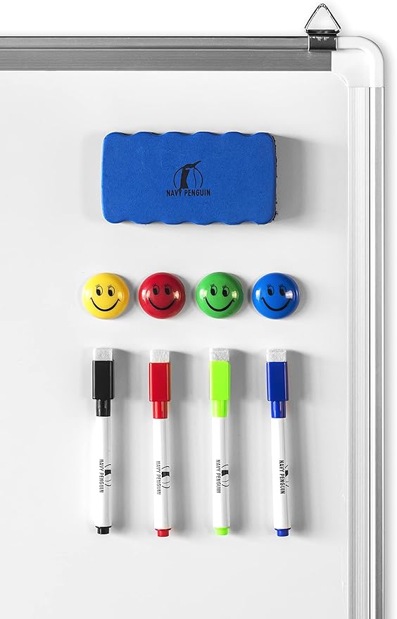 Whiteboard Set - 24 x 18 in Dry Erase Board with 1 Magnetic Eraser, 4 Dry Wipe Markers, 4 Magnets and 6 Magnetic Labels - Wall Hanging Reminder Kanban White Board for Home and Office (24x18 inch)