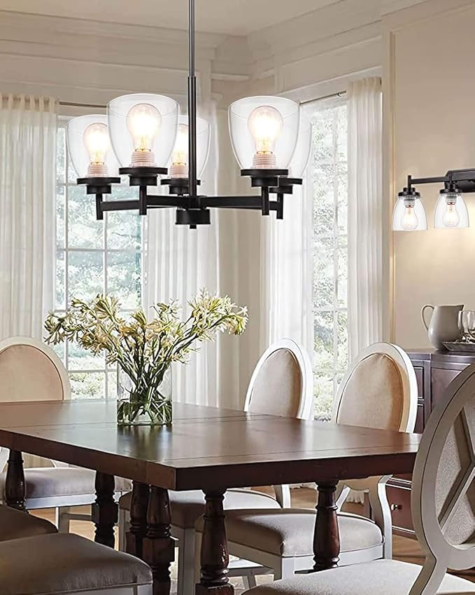 Eidonta 4 Pack Clear Glass Shade Replacements, Bell Shaped Glass Shade Covers for Ceiling Fan Light Fixture, 4.92"High, 4.72"Diameter, 1.65 "Fitter, High Transmittance Globe Lampshades for Vanity