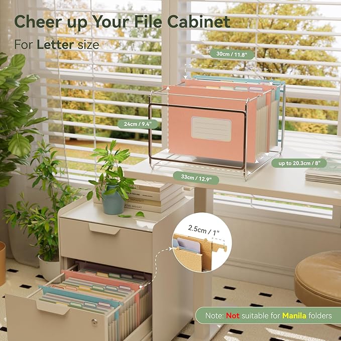 EcoStash Wheat Straw Expanding Hanging File Folders, File Organizer, 1.2" Accordion Pockets, Large Capacity, Letter Size for Filing Cabinet, 100% BPA Free, Return to Nature, Healthy Living-Pink