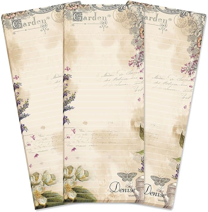 Provincial Garden Lined Personalized Shopping List Pad Set of 3, 50-Sheet Pads, 3 1/4 x 8 Inches, Memo Pad, Shopping List, to-Do Notes, Office Organizer, by Current