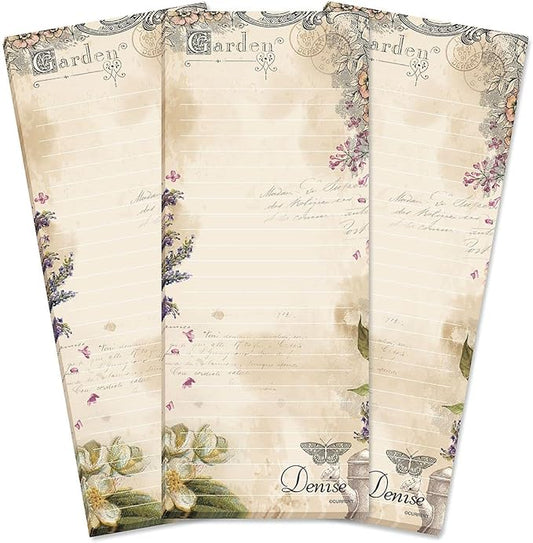 Provincial Garden Lined Personalized Shopping List Pad Set of 3, 50-Sheet Pads, 3 1/4 x 8 Inches, Memo Pad, Shopping List, to-Do Notes, Office Organizer, by Current