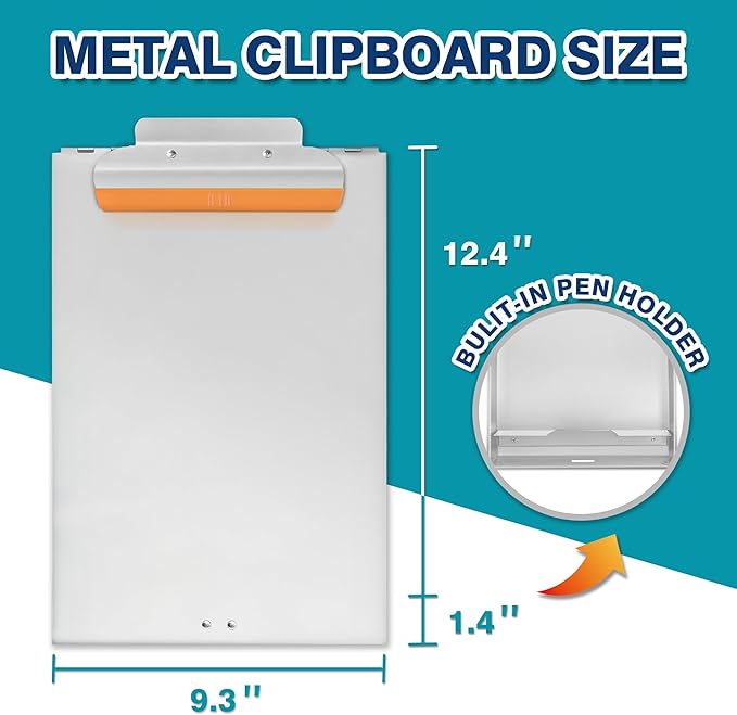 H4D Aluminum Clipboard with Storage, Metal Form Holder, Rubber Covered Clip Protects Paper and No Indentations Left, Letter Size