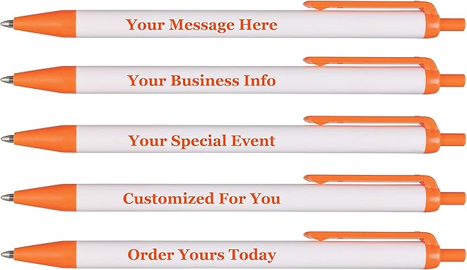 RevMark Personalized Ballpoint Pen, Custom Printed Name, Business or Event Information, Timeless Advertising, USA Made Pens, Promotional Marketing, Smooth Black Ink, Bulk Pack (Orange,50 Ct.)