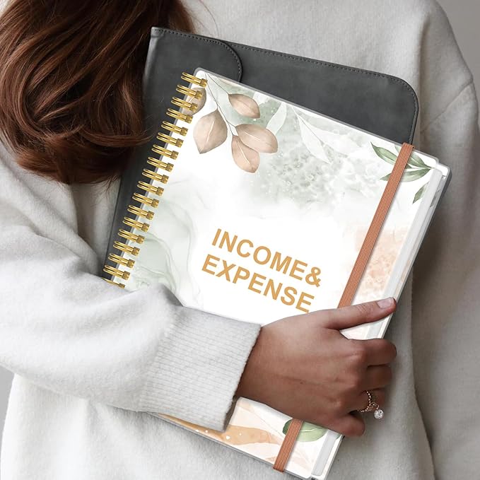 Heveboik Income & Expense Log Book - A4 Income and Expense Tracker for Small Business, Accounting Bookkeeping Tracking for Woman and Man, 8" x 10.5", Rose Leaf