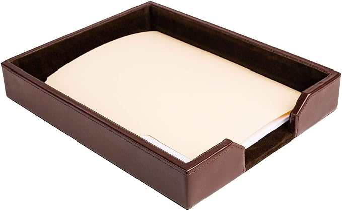 DACASSO Bonded Leather Desktop Letter Tray - Luxury Letter Holder & Paper Organizer for Desk - Office Organization & Executive Desk Decor - (Dark Brown)