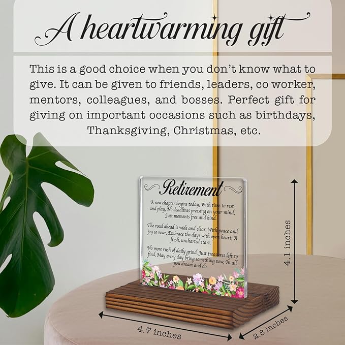 Retirement Acrylic Desk Sign with Poem, Inspirational Gift for Women Men, New Chapter Christian Plaque, Floral Office Decor, Farewell Keepsake for Coworker Friend Parent PA125