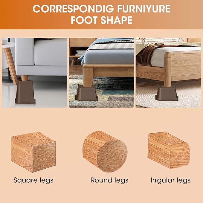 MXMZHXU Bed Risers 2 inch, 3 inch, 4 inch, 6 inch or 8 inch Heavy Duty Furniture Risers, Up to 6000 Lbs L Shaped Design Bed Lifts Blocks for Couch Desk Sofa Table (Dark Brown 4 Pack, 3 Inch)