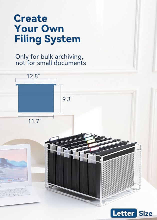 SortRax Plastic Extra Capacity Hanging File Folders, 2" Expanding Pocket, Heavy Duty for Filing Cabinet, Insertable 1/5-Cut Tabs, Letter Size - 12 Pack
