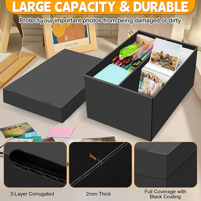 REAQUE 4 Pack Photo Storage Boxes for 4" x 6" Pictures – 2-Compartment Portable Photo Organizer Boxes with Lids, Craft Supply Container for Stickers, Scrapbooking, Stamps, Seeds, Memory Keepsakes