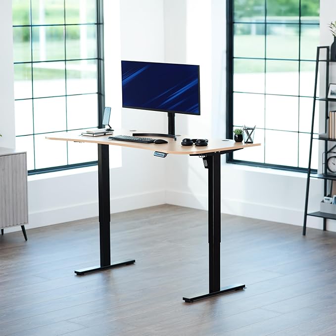 VIVO Electric 63 x 32 in Standing Desk, Memory Height Adjustment, 1B Series, Holds 220 lbs, Light Wood Top Black Frame, DESK-KIT-1B1C