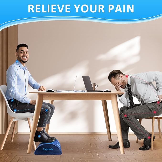 StepLively Foot Rest for Under Desk at Work, Comfortable Foot Stool with 2 Adjustable Heights, Footrest with Washable Cover, for Back & Hip Pain Relief, Suitable for Office, Home and Car (Blue)